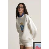 The Champ Clothing Kadın Oversize Sweatshirt, Ranch Bear 3D Baskılı, Bisiklet Yaka, Beyaz, XL