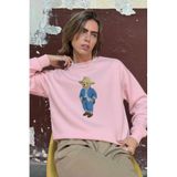 The Champ Clothing Kadın Oversize Sweatshirt, Ranch Bear 3D Baskılı, Bisiklet Yaka, Pembe, XS