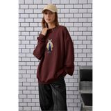The Champ Clothing Kadın Oversize Sweatshirt Traveler Bear 3D Baskılı Bordo – Bisiklet Yaka, 3 İplik Şardonlu