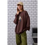 The Champ Clothing Kadın Oversize Sweatshirt Traveler Bear 3D Baskılı Kahverengi – Bisiklet Yaka, 3 İplik Şardonlu