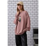 The Champ Clothing Kadın Oversize Sweatshirt Traveler Bear 3D Baskılı Pembe – Bisiklet Yaka, 3 İplik Şardonlu