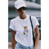 The Champ Clothing Kadın Oversize Tişört Bambino Bear Baskılı Beyaz – Bisiklet Yaka, Rahat Kalıp, %100 Pamuk
