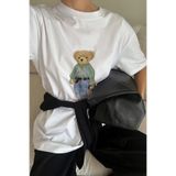 The Champ Clothing Kadın Oversize Tişört COZY Bear Baskılı Beyaz– %100 Pamuk Compact Süprem 24/1