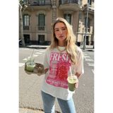 The Champ Clothing Kadın Oversize Tişört Fresh Spark Baskılı Beyaz – Bisiklet Yaka, %100 Pamuk Compact Süprem 24/1