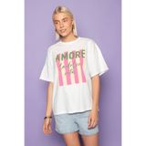 The Champ Clothing Kadın Oversize Tişört La Dolce Vita Baskılı Beyaz – Bisiklet Yaka, %100 Pamuk Compact Süprem 24/1