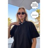 The Champ Clothing Kadın Oversize Tişört Noir Dot Mıknatıslı Fular Aksesuarlı Siyah – Rahat Kalıp, %100 Pamuk