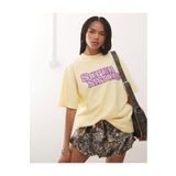 The Champ Clothing Kadın Oversize Tişört – Pembe Yazı Baskılı Super Nature Tasarım