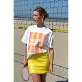 The Champ Clothing Kadın Oversize Tişört Santa Monica Baskılı Beyaz – Bisiklet Yaka, %100 Pamuk Compact Süprem 24/1