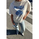 The Champ Clothing Kadın Oversize Tişört Sea Shell Lover Baskılı Beyaz – Bisiklet Yaka, %100 Pamuk Compact Süprem 24/1