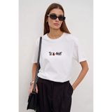 The Champ Clothing Kadın Oversize Tişört Tea-Shirt Baskılı Beyaz – Bisiklet Yaka, Rahat Kalıp, %100 Pamuk