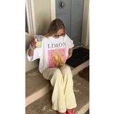 The Champ Clothing Kadın Oversize Yaz Enerjili Limon ve Çiçek Baskılı Beyaz Tişört