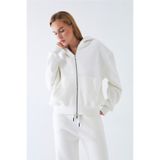 The Champ Clothing Kadın Oversize Zip Hoodie Beyaz – Fermuarlı, Kapüşonlu, Kangru Cep, 3 İplik Şardonlu Polar