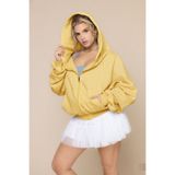 The Champ Clothing Kadın Sarı Kapüşonlu Bağcıklı Sweatshirt – Fermuarlı 3 İplik Şardonlu Oversize Spor Stil
