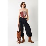 The Champ Clothing Kadın Siyah Bol Paça Pantolon – Lastikli Bel, Bağcıklı, Dökümlü Kesim