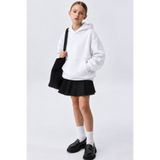 The Champ Clothing Kız Çocuk Oversize Basic Hoodie Sweatshirt Beyaz – Kapüşonlu, Kanguru Cepli, 3 İplik Polar