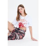 The Champ Clothing Strawberry Fields Forever Baskılı %100 Pamuk Kadın Oversize Beyaz Tişört