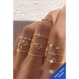 The Collection 10'lu Kombin Love Yazılı Eklem Gold Taşlı Yüzük Set