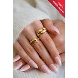The Collection 2'li Modern Bombeli Vintage ve Çapraz Form Vip Gold Yüzük Seti
