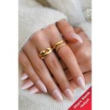 The Collection 2'li Modern Bombeli Vintage ve İkili Sıra Form Vip Gold Yüzük Seti