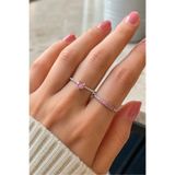The Collection 2'li Pembe Kalp ve Sıra Taşlı Ayarlanabilir Kadın Yüzük Set (2 YÜZÜK)