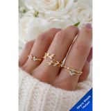 The Collection 4'lü Kombin Kelebek Çiçek Detaylı Eklem Gold Taşlı Yüzük Set