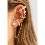 The Collection Çoklu İnci Detaylı Deliksiz Sıkıştırmalı 8'li Set Kadın Ear Cuff Kıkırdak Küpe Set