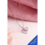 The Collection Pembe Fiyonk Zirkon Taşlı Kalp Çelik Kolye Kararmaz Gümüş Zirkon Taşlı Çelik Kolye