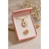 The Collection Rose Pearl Gül İnci Taş Çelik Gül Kolye ve Yüzük Set