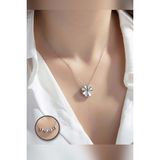The Collection Sedef ve Zirkon Taşlı Açılır Dört Kalpli Kapanır Yonca Mıknatıslı Kararmaz Gümüş Çelik Kolye