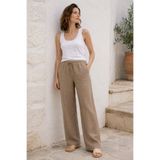 The Cotton Kadın Camel Renk %100 Pamuk Müslin dokuma Relaxed Straight Pantolon