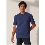 The Crow TC9010BASIC Bisiklet Yaka Baskılı İndigo Erkek T-shirt