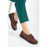 The Dortex Shoes The Dortex CD04 Kadın Içi Dışı Ortopedik Esnek Lastik Bağcıklı Anne Ayakkabısı - Kahverengi