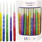 The Dreidel Company Damlamayan Hanuka Mumları, Çok Renkli Çizgili Deluxe Konik Süslemeler, Chanukkah Menorah Mumları, 8 Gece Chanukah, (2'li Paket)