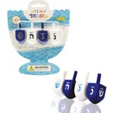 The Dreidel Company Dökme Düz Mavi ve Beyaz Ahşap Hanuka Dreidels, İngilizce Çevriyazımla Elle Boyanmış - Oyun Talimat Kartları (4'lü Paket) İçerir