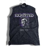 The Exploited Mmxx Tour Baskılı Yıkamalı Kolsuz Tişört, Unisex Rock Band Temalı Sıfır Kol Atlet - Siyah - 3XL