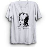 The Fame Box Mustafa Kemal Atatürk, Portre, Imza Tişört - 3XL - Beyaz