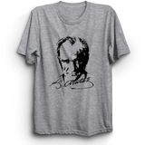 The Fame Box Mustafa Kemal Atatürk, Portre, Imza Tişört - 3XL - Gri