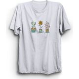 The Fame Çiçekler, Kaktüs, Cactus, Flowers, Unisex %100 Pamuk Tişört - XL - Beyaz