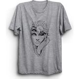 The Fame Flowery Face Çiçek ve Yüz Çizim Gri Kadın T-shirt