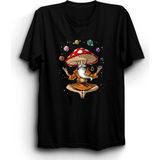 The Fame Mantar Dede ve Gezegenler Mushroom Grandpa And Planets Siyah Kadın T-shirt