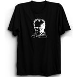 The Fame Mustafa Kemal Atatürk, Imzalı Portre, Beyaz Baskılı, Pamuk Tişört - Siyah - 2XL
