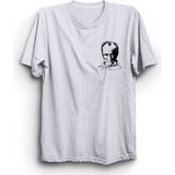 The Fame Mustafa Kemal Atatürk, Imzalı Portre Logo, Beyaz Baskılı, Pamuk Tişört - 4XL