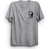 The Fame Mustafa Kemal Atatürk, Imzalı Portre Logo, Beyaz Baskılı, Pamuk Tişört - Gri - 3XL