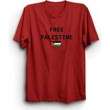 The Fame Özgür Filistin, Bayraklı, Free Palestine With Flag Tişört - Kırmızı