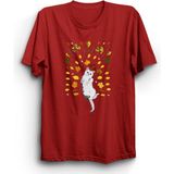 The Fame Yapraklar ve Kedi Leaves And Cat Kırmızı Kadın T-shirt