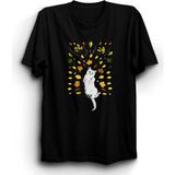 The Fame Yapraklar ve Kedi Leaves And Cat Siyah Kadın T-shirt