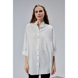 The Fancy Kadın Apoletli Katlamalı Uzun Kol Oversize Gömlek - Standart - Ekru
