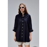 The Fancy Kadın Apoletli Katlamalı Uzun Kol Oversize Gömlek - Standart - Siyah