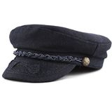 The Hat Depot Kış Üniseks Yün ve Suni Deri Yunan Balıkçı Denizci Kemancı Sürücü Şapkası Düz Şapka, Lacivert, L-XL