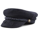 The Hat Depot Kış Üniseks Yün ve Suni Deri Yunan Balıkçı Denizci Kemancı Sürücü Şapkası Düz Şapka, Lacivert, S-M